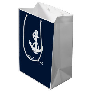 Maritimes Anker Bootsname Navy Blau Modern Mittlere Geschenktüte