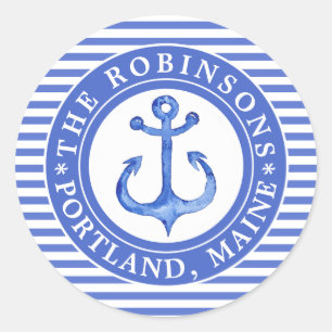 Maritimes Anker Marineblau Personalisiert Runder Aufkleber