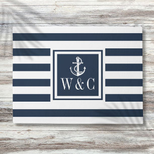 Maritimes Anker-Monogramm Navyblauer Streifen Fußmatte