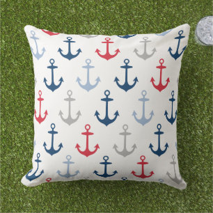 Maritimes Anker-Muster in Weiß, Rot und Navy Kissen