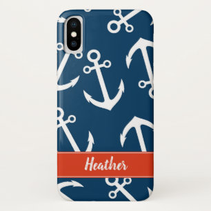 Maritimes Anker-Muster, nautisches Monogramm iPhone X Hülle
