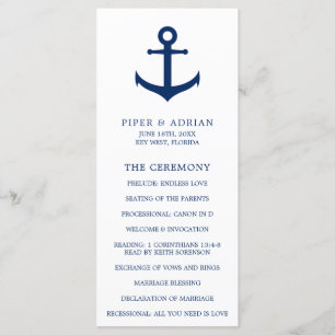 Maritimes Anker Navy Blau Elegante Hochzeit Programm
