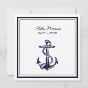 Maritimes Anker Navy Blau Gerahmt 2SQ Baby Shower Einladung