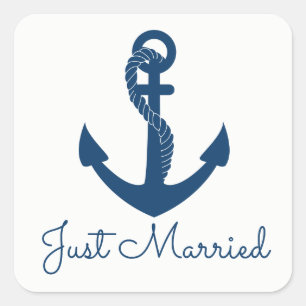 Maritimes Anker Navy Blau Segler Strand Hochzeit Quadratischer Aufkleber