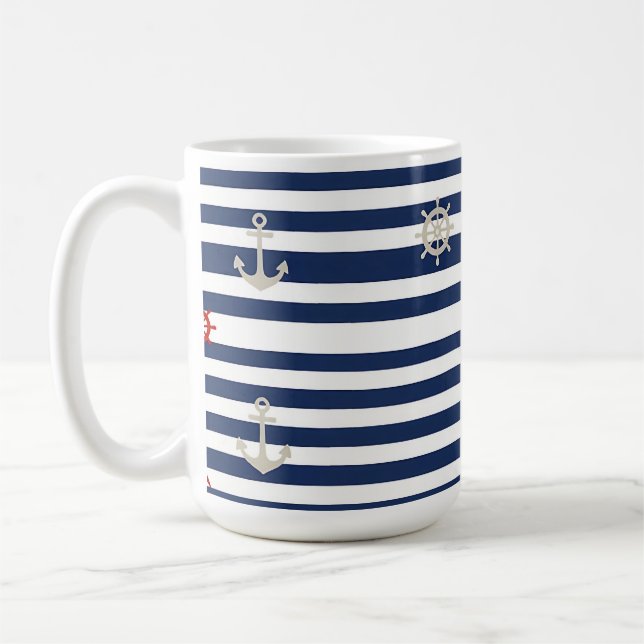 Maritimes Anker-Segelboot-Streifenmuster Kaffeetasse (Links)