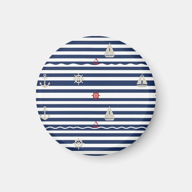 Maritimes Anker-Segelboot-Streifenmuster Magnet (Vorne)