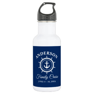 Maritimes Anker Steuerrad Navy Blau Familie Kreuzf Edelstahlflasche