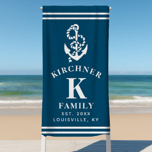 Maritimes Anker Strandhaus Familienname Marineblau Strandtuch