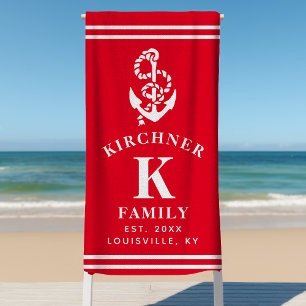 Maritimes Anker Strandhaus Familienname Rot Strandtuch