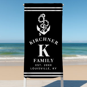 Maritimes Anker Strandhaus Familienname Schwarz Strandtuch