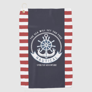 Maritimes Ankerrad, Navyblau, Rote Streifen Golfhandtuch