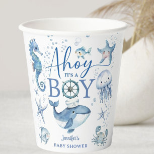 Maritimes Babyparty Junge Navyblau Matrose Pappbecher