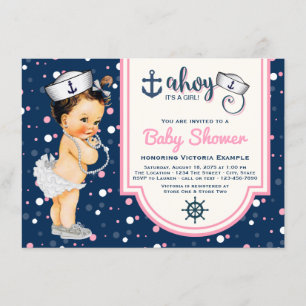 Maritimes Babyshower Rosa Marineblau Maritim Einladung