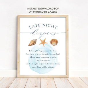 Maritimes Babyshower "Späte Nacht Windeln" Schild