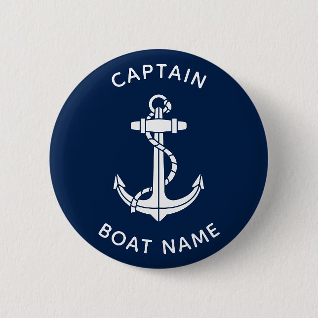 Maritimes Bootsanker und Name Kapitän Benutzerdefi Button (Vorderseite)