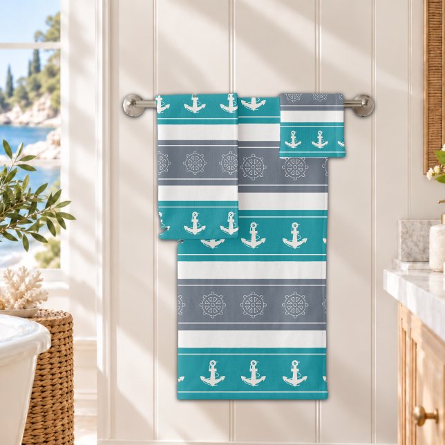 Maritimes Bootsdesign Elemente Badhandtuch Set (Von Creator hochgeladen)