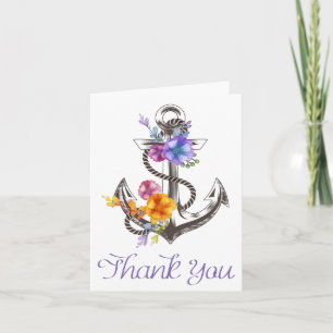 Maritimes Dankeschön-Schiff-Anker-Blumen Notizkart Dankeskarte