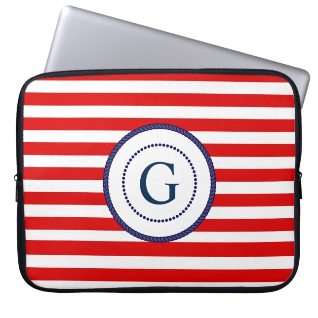 Maritimes Laptop-Etui mit Monogramm Laptopschutzhülle (Vorderseite)