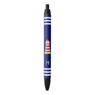 Maritimes Leuchtturm & Monogramm auf blauem Hinter Kugelschreiber