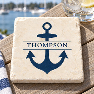 Maritimes Marineanker-Monogramm individuell Steinuntersetzer