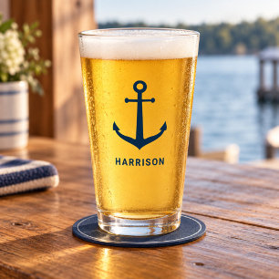 Maritimes Marineanker Namensmonogramm Glas