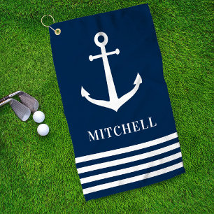 Maritimes Marineanker-Streifen-Monogramm-Name Golfhandtuch