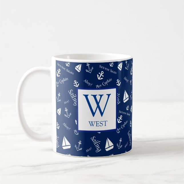 Maritimes Navy Blau Initial Kaffeetasse (Links)