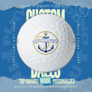 Maritimes Navy Blaues Anker Seil Personalisierter  Golfball