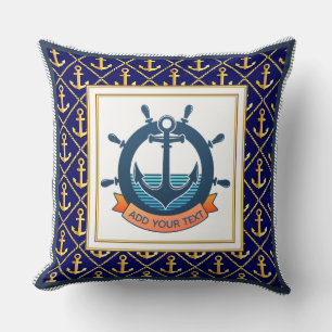 Maritimes Navy Blaues Ankersymbol und Schiffssteue Kissen
