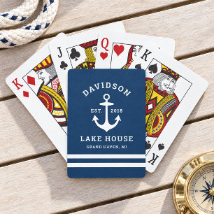 Maritimes Navy-Landhaus-Familienmonogramm Spielkarten