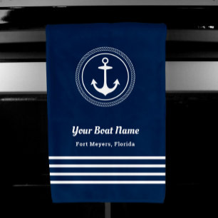 Maritimes Navy-Seil-Anker Individueller Bootsname Handtuch