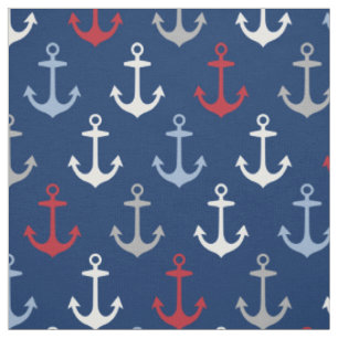 Maritimes Rot-Weiß und Navy Blau Anker Muster Stoff
