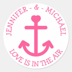 Maritimes Schiff Anker Rosa & Weiß Hochzeit - Matr Runder Aufkleber