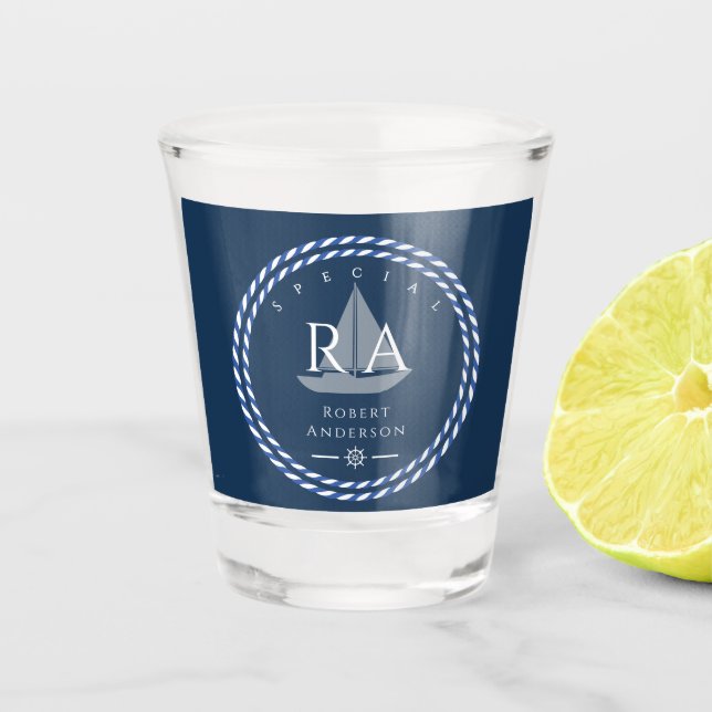 Maritimes Seil Monogramm Navy Schnapsglas (Vorderseite)