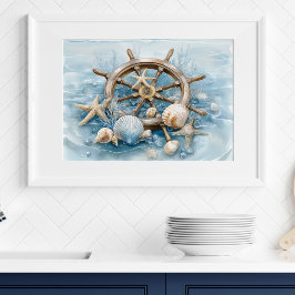 Maritimes Steuerrad Küsten-Wandkunst-Druck | Wandp Poster