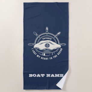 Maritimes Thema Bootsname Navyblau  Strandtuch