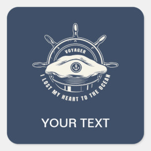Maritimes Thema Marineblau Ihr Text Quadratischer Aufkleber