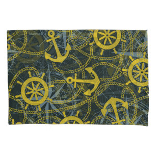 Maritimes Vintage-Muster, Anker und Karte. Kissenbezug