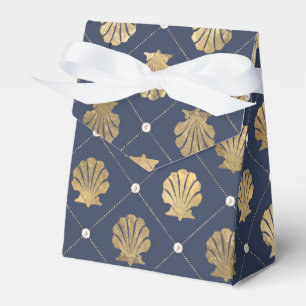 Maritimes Vintage Navy- und Gold-Muschel-Muster Geschenkschachtel