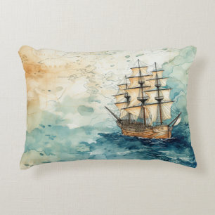 Maritimes Vintage-Segelschiff Alte Karte Dekokissen