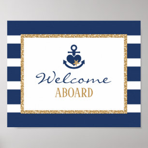 Maritimes Willkommensschild Navy & Gold Poster