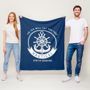 Maritiver Geist Anker,Steuerrad, Marineblau Fleecedecke