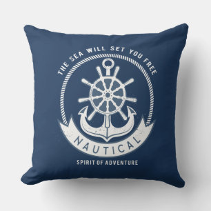Maritiver Geist Anker,Steuerrad, Marineblau Kissen