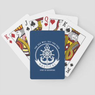 Maritiver Geist Anker,Steuerrad, Marineblau Spielkarten