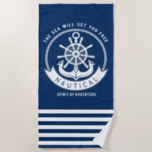Maritiver Geist Anker,Steuerrad, Marineblau,Streif Strandtuch