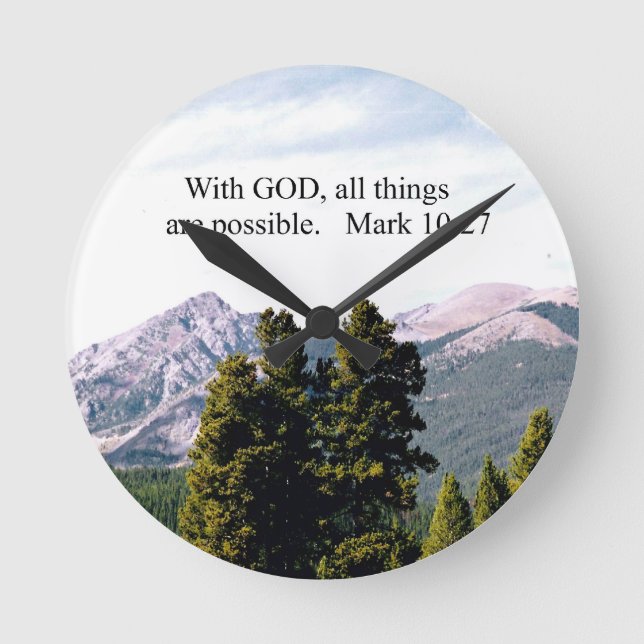 Mark 10:27 Mit Gott, alles ist möglich. Runde Wanduhr (Vorderseite)