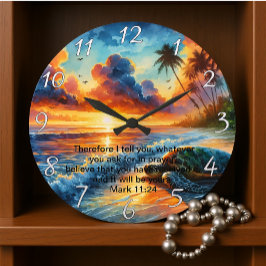 Mark 11:24 Faithful Sunset Cross Reflektion Große Wanduhr
