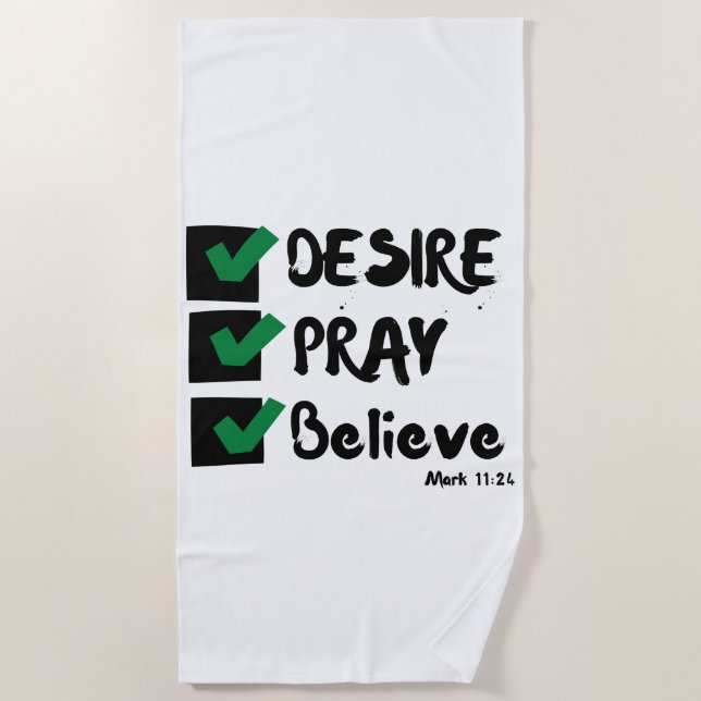 Mark 11:24 KJV Bible Scripture Beach Serviette (Devant)