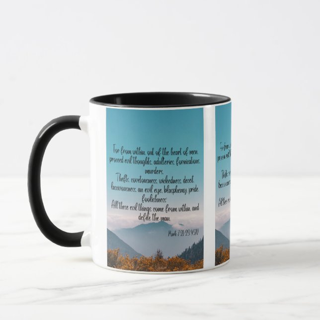 Mark 7:21-23 KJV Bibelschrift Bild Zwei-Ton Tasse (Links)