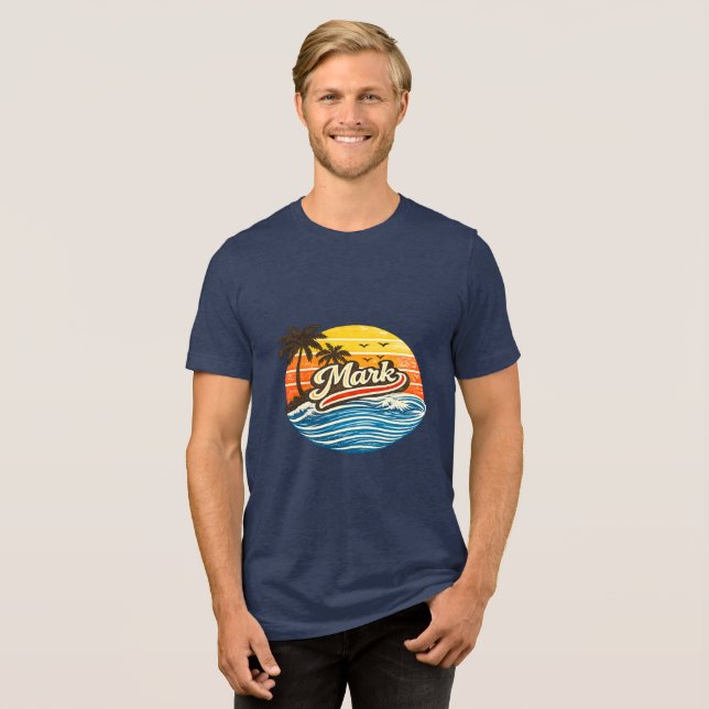 Mark Retro Sunset Name Design Tri-Blend Shirt (Vorderseite voll)